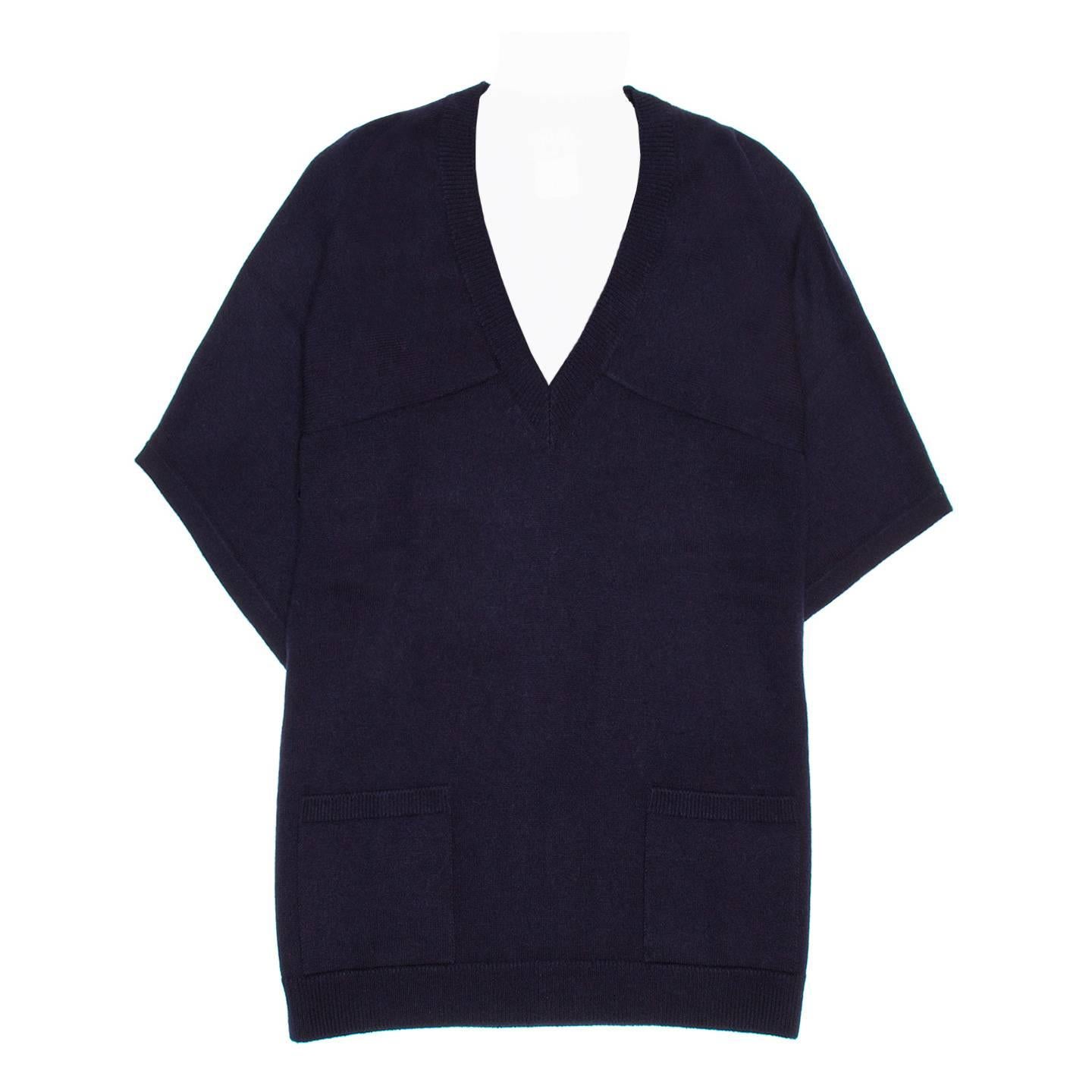 Chanel Navy Cashmere Short Kimono Style Sleeved Sweater For Sale