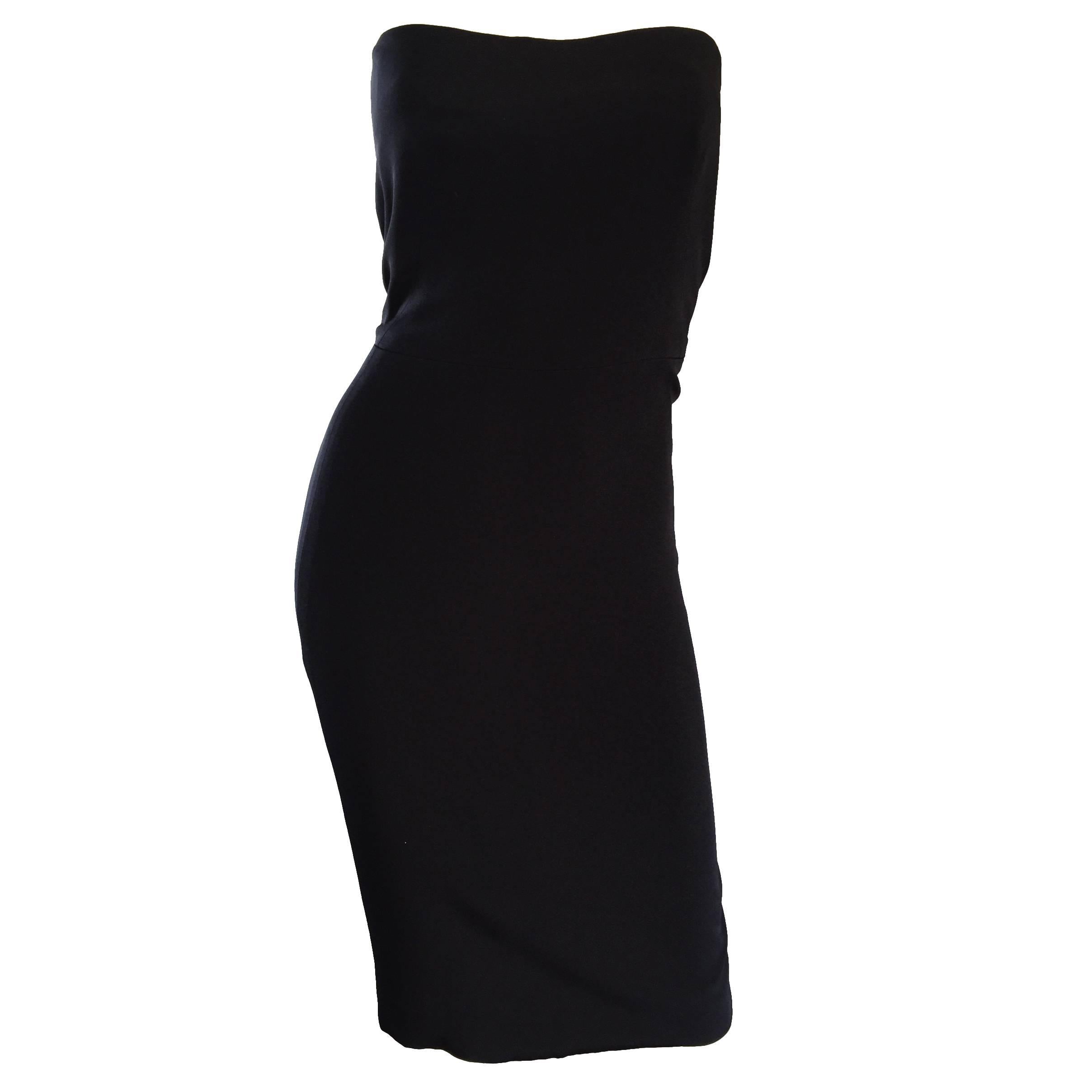 1990s James Purcell Couture Silk Strapless Vintage 90s Little Black Dress LBD For Sale
