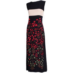 hand painted silk dress Galanos Sleeveless Silk Hand-Painted Floral Cocktail Dress Evening Gown