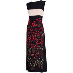 Galanos Sleeveless Silk Hand-Painted Floral Cocktail Dress Evening Gown 1