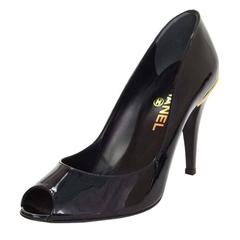 Chanel NEW Black Patent Peep-Toe Pumps sz 38