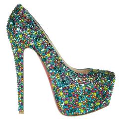 Christian Louboutin NEW and RARE Green Multi Color Crystal High Heels Pumps