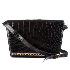 Retro Gucci Tom Ford Black Crocodile Leather Gold HW Envelope Clutch Shoulder Bag