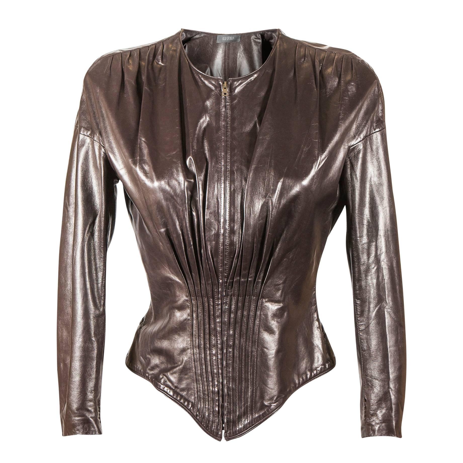 Tom Ford for Gucci Fall 2003 Brown leather corset jacket 