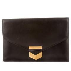 Hermes Vintage Black Box Leather Gold Hardware Envelope Evening Clutch Bag
