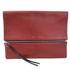 Celine Red Black Leather Zipper Envelope Evening Clutch Bag
