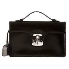 Gucci NEW Black Leather Silver Hardware Flap Top Handle Satchel Bag w/ Keys