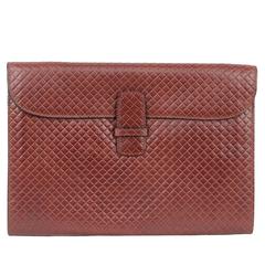 Used BOTTEGA VENETA Brown Embossed Leather PORTFOLIO Large CLUTCH Handbag