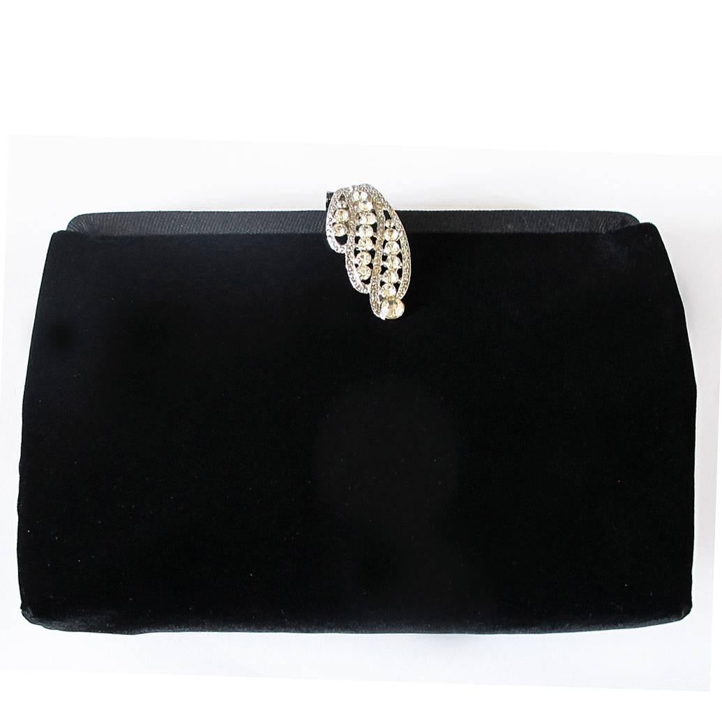 Givenchy Black Velvet Clutch with Rhinestone Clasp For Sale