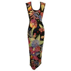 F/W 1994 Gianni Versace Raj Floral Black Silk Sheath Wiggle Dress Gown 40