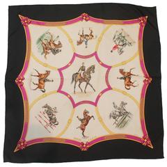 Hermes Navy, White, & Pink "Le General L'Holte" Silk Shawl