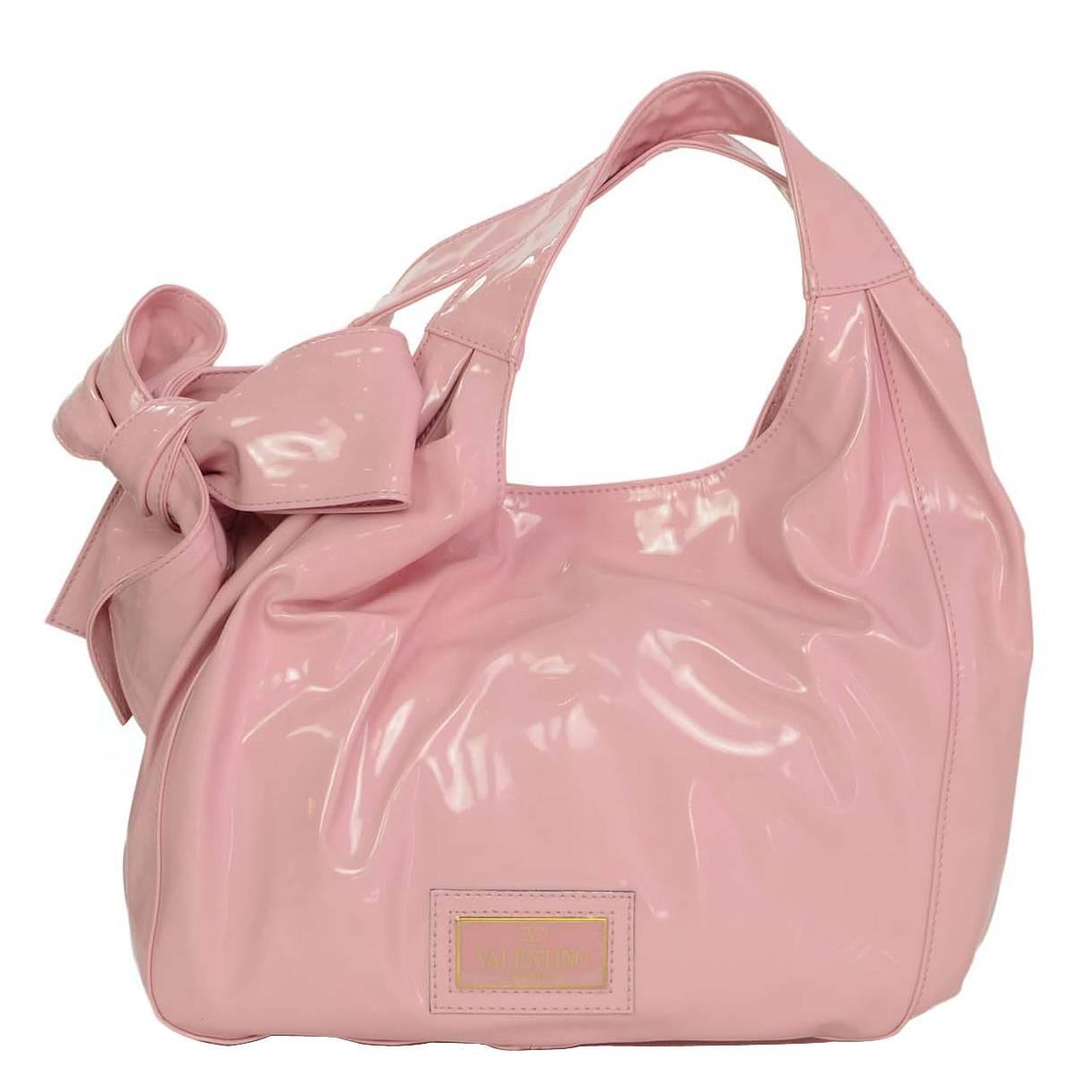 Valentino Pink Patent Large Nuage Bow Shoulder Tote Bag