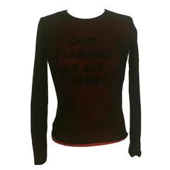 Moschino Cheap and Chic Black Red Mesh Quit Staring at My T-Shirt Blur Top 1990s