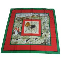 Gucci Italy Silk Equestrian Hunt Scene Scarf ca 1980s