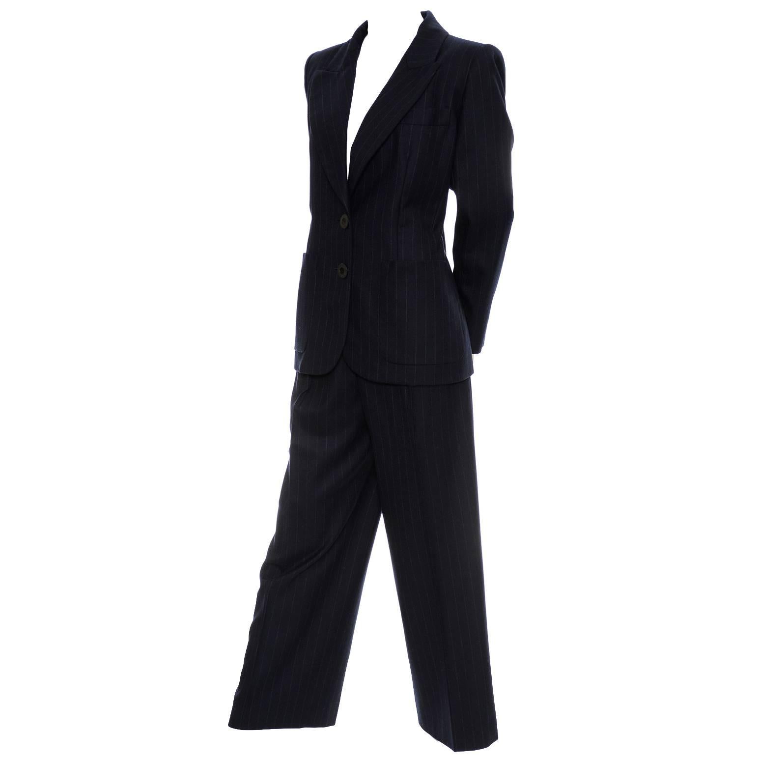 Yves Saint Laurent YSL Vintage Pinstripe Trouser Pant Suit in Cashmere & Wool 40