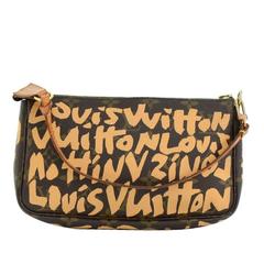 Retro Louis Vuitton Pochette Accessories Beige Graffiti Monogram Canvas Bag