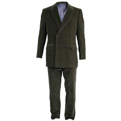 1980s Gianni Versace Couture Men's Olive Green Velvet Suit
