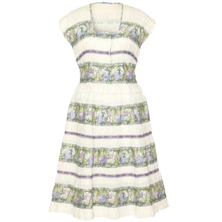 1950s Novelty Austrian Style Musical Themed Cotton Dress