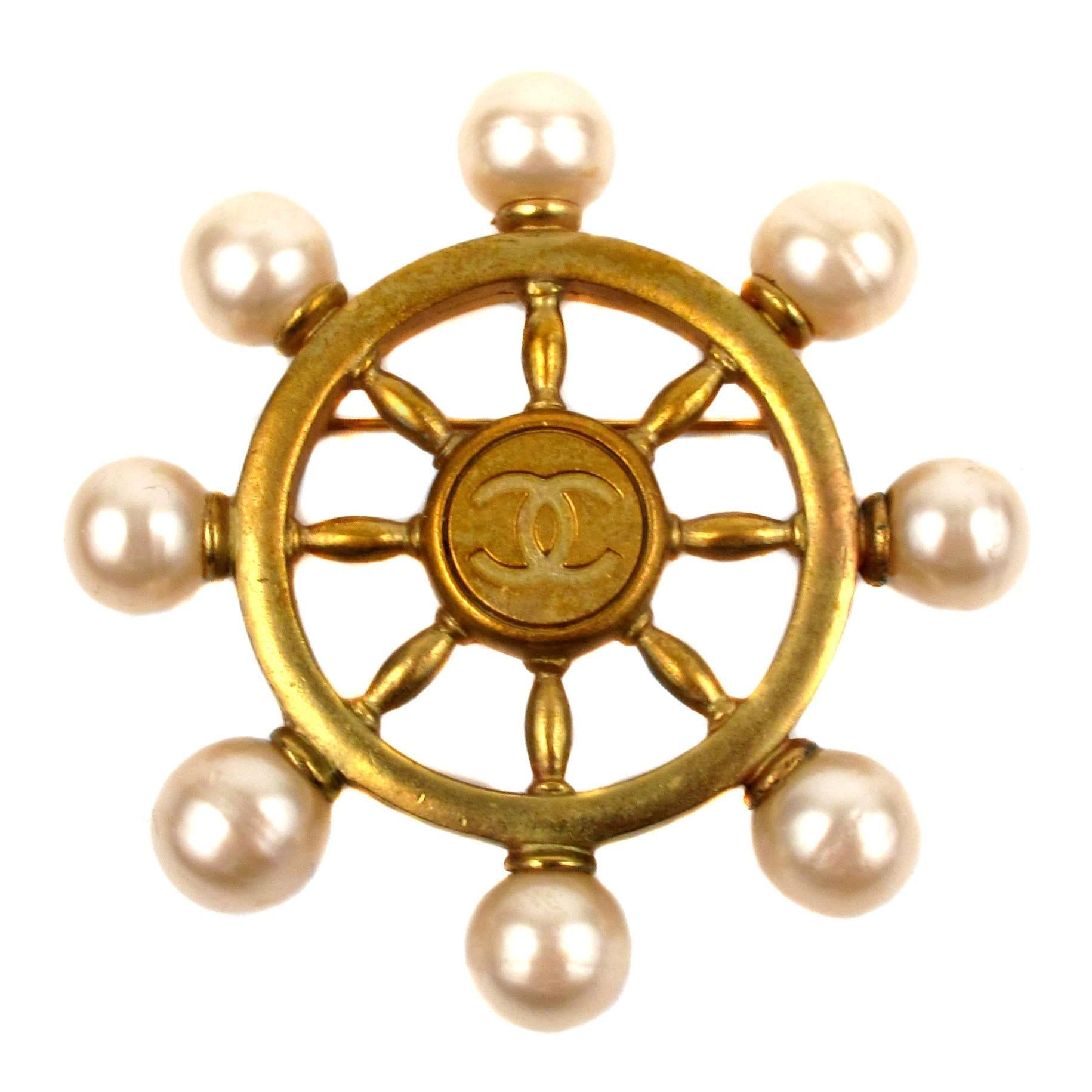 Chanel 1994 Spring Ship Wheel Pearl Brooch