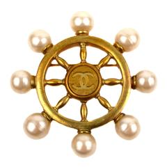 Vintage Chanel 1994 Spring Ship Wheel Pearl Brooch