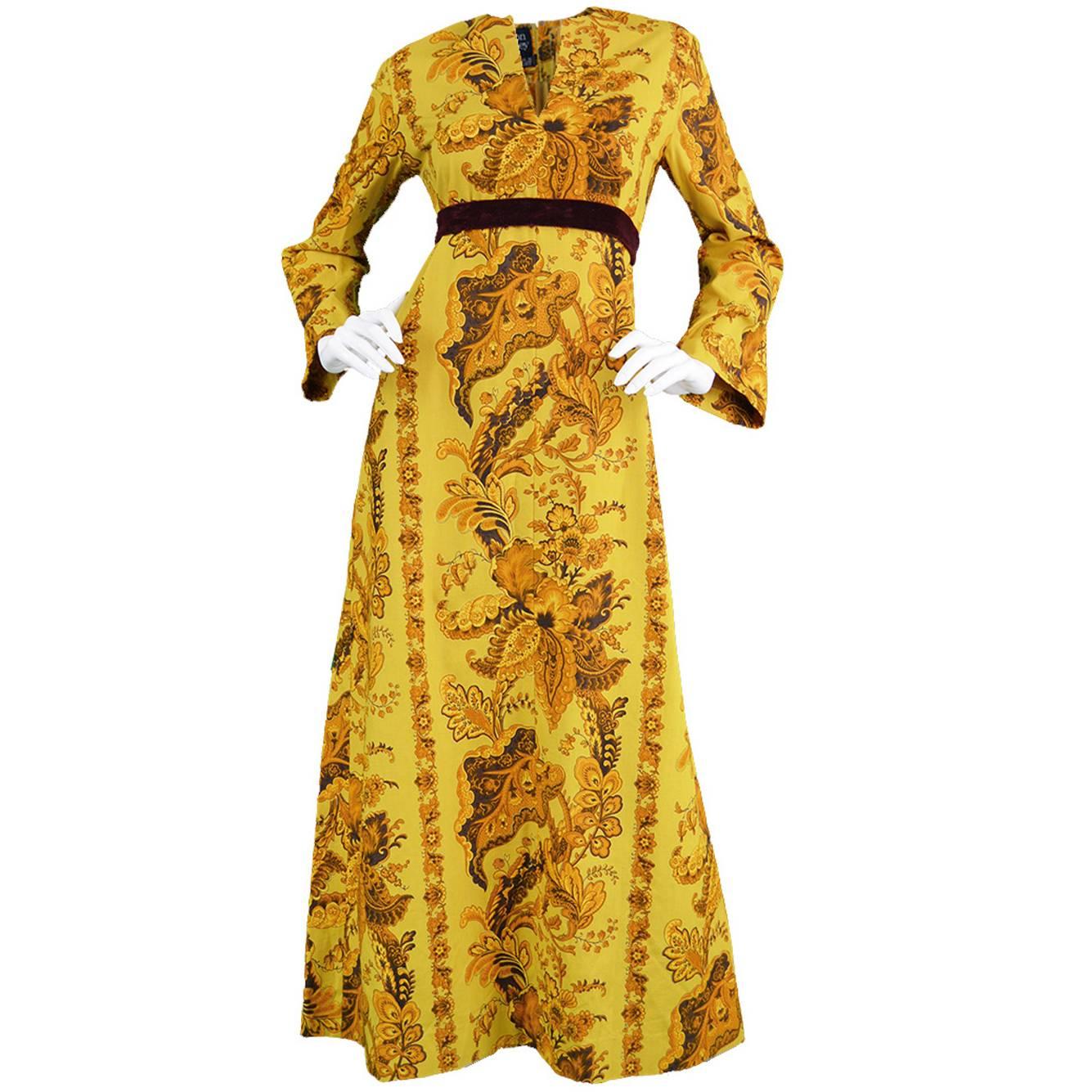 1960s Early Janice Wainwright for Simon Massey Maxi Kaftan Dress For Sale