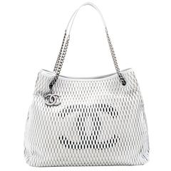 Chanel Lambskin Accordion Mesh Shopping Silver Black Tote Bag