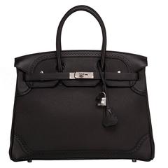 Hermes Black Togo Swift Ghillies Birkin 35cm Palladium Hardware