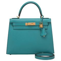 Hermes Blue Paon Epsom Sellier Kelly 28cm Gold Hardware