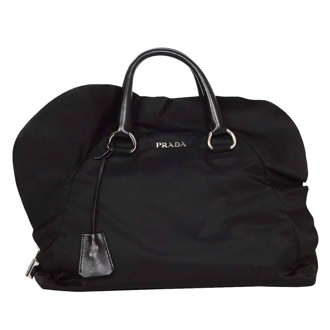Prada Black Nylon Ruffled Bowler Bag SHW