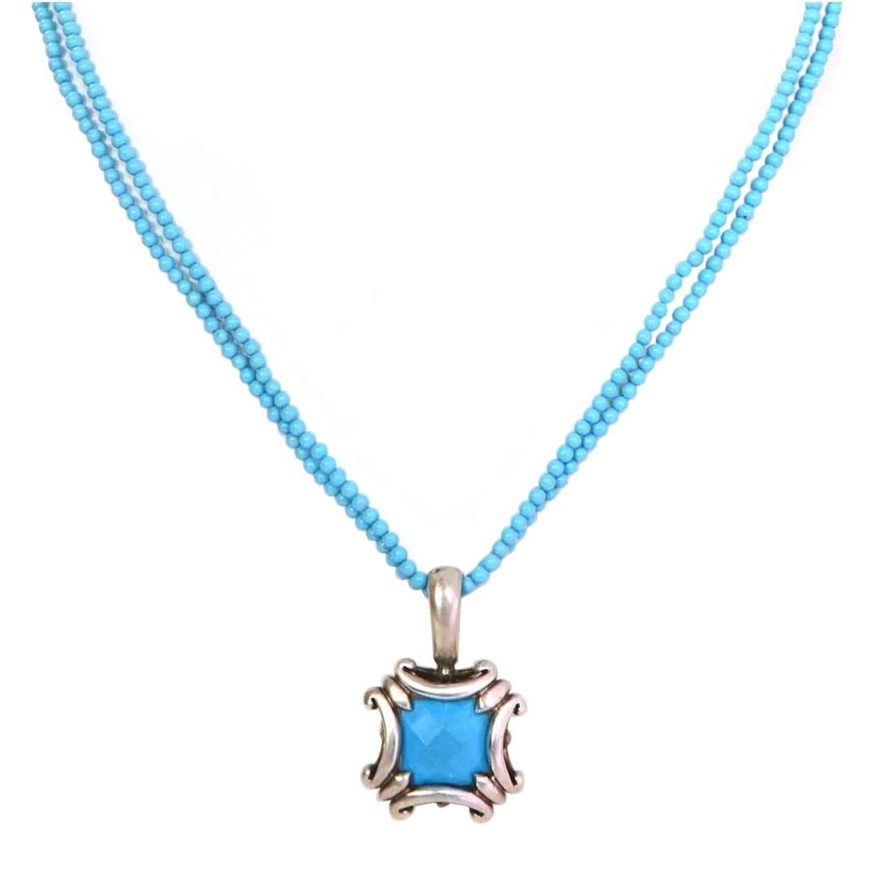 Robin Rotenier Turquoise and Sterling Silver Beaded Pendant Necklace 