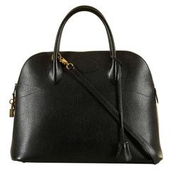 Vintage PRISTINE Hermes Black 'Veau Graine' 35cm Bolide Bag & Detachable Shoulder Strap