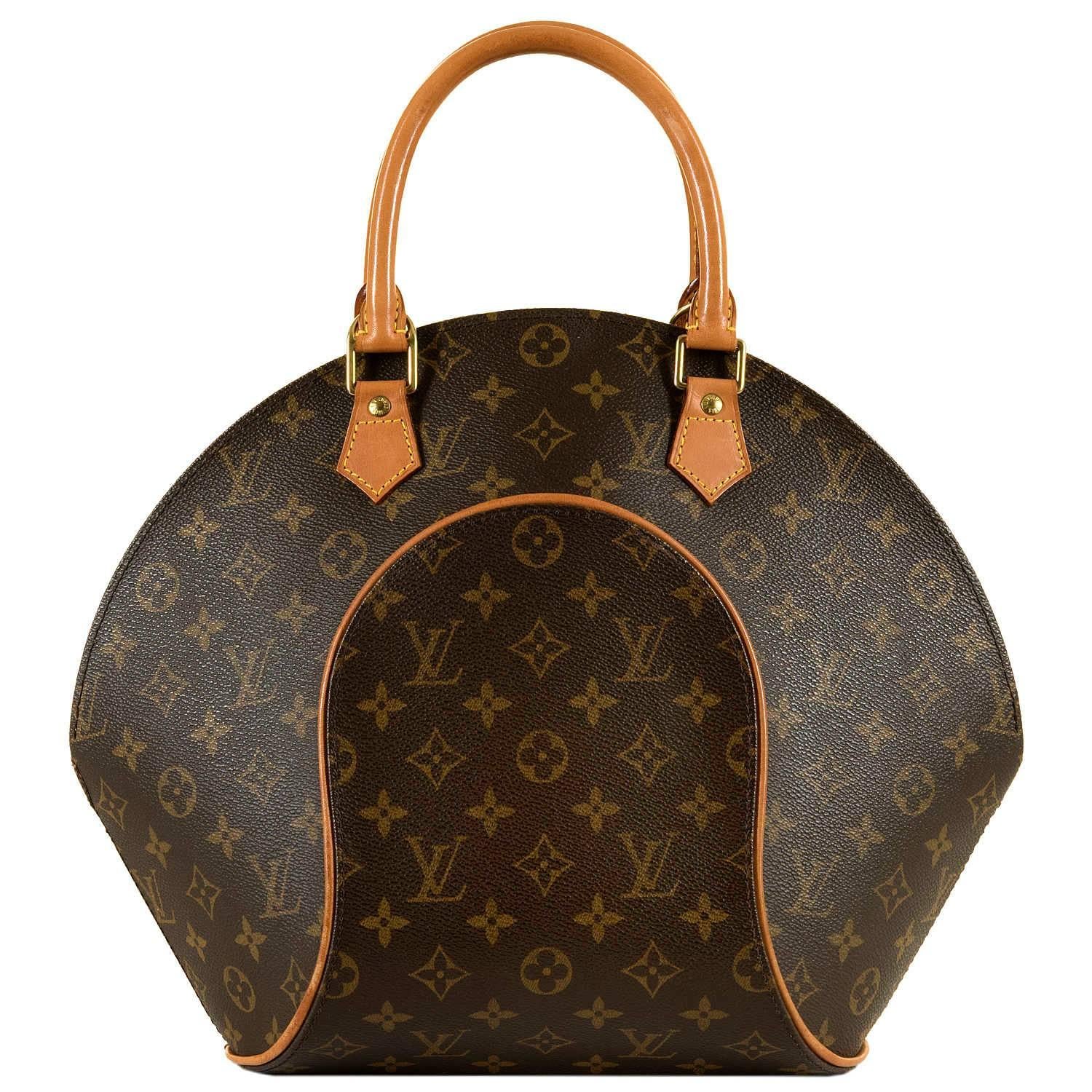 Louis Vuitton 'Sac Ellipse' GM 26cm Logo Bag with Natural Leather Trim & Gold HW