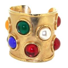 Edouard Rambaud Paris Vintage Gold Multi-Coloured Stone Cuff Bracelet