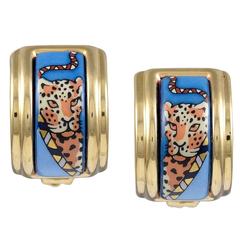 Hermes Leopard Enamel Ear Clips