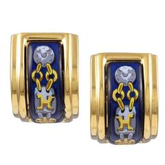 Classic Hermes Enamel Hoop Ear Clips