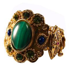 Rare Christian Lacroix Gilt Metal Byzantine Bracelet with Gemstones & Chain 80s 4