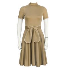 1970's Geoffrey Beene Brown Whipstitch Dress with Belt 1