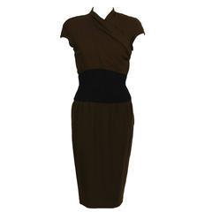 1980's Thierry Mugler Brown Dress with Black Waistband 