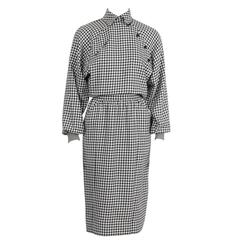 1980's Ungaro Black and White Houndstooth Wool Dress 9