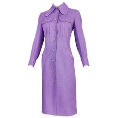 1970's Donald Brooks Lilac Linen Button Down Day Dress 1