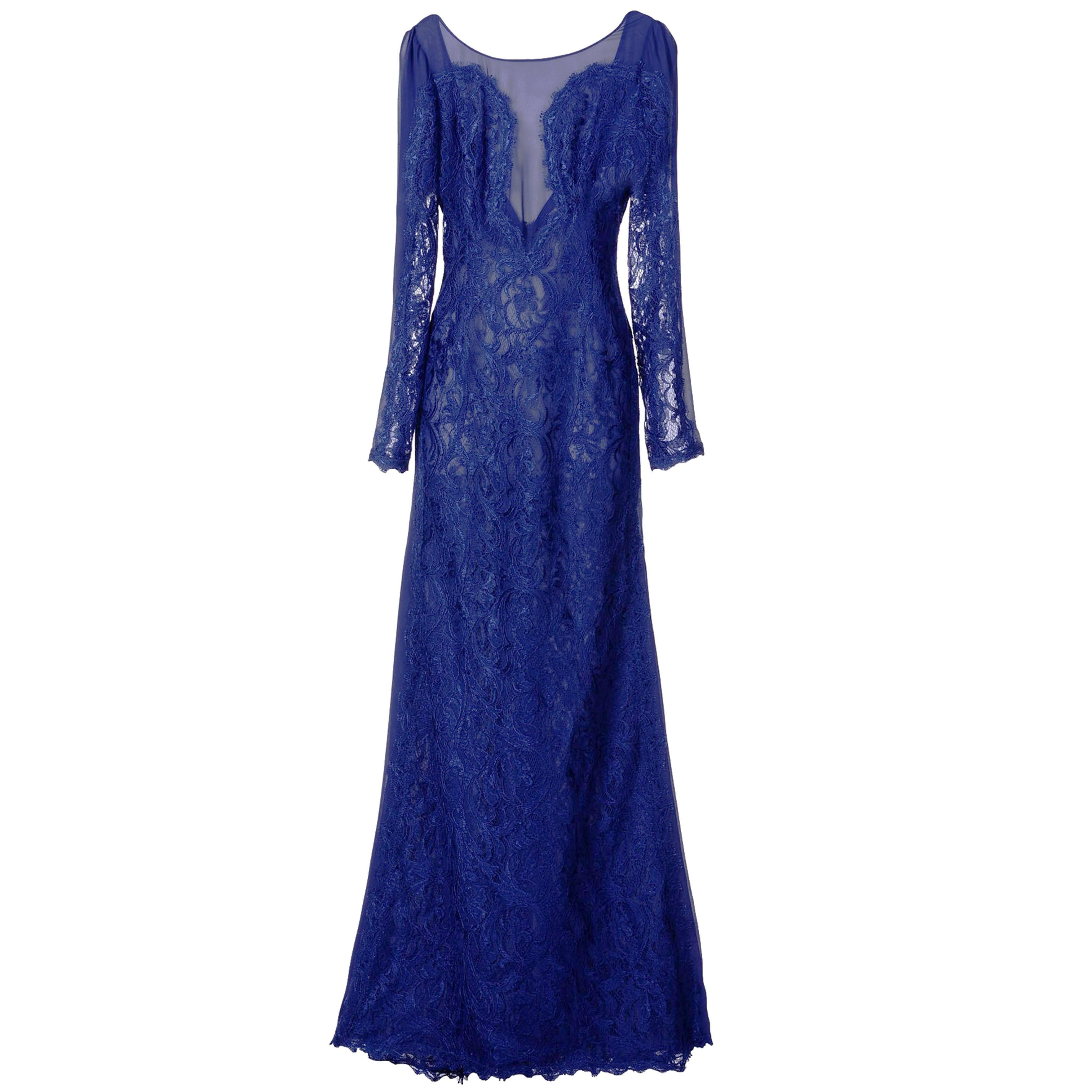 New Emilio Pucci Lace Cheer Blue Dress Gown It.40