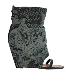 Green & Black Isabel Marant Snake-Print Canvas Ankle Boots 1