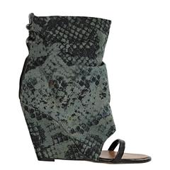 Used Green & Black Isabel Marant Snake-Print Canvas Ankle Boots