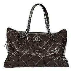 Brown Chanel Quilted Patent Leather Tote Bag