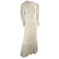 Victorian Antique Crochet Lace Vintage Dress High Collar Wedding Gown Size 2 11