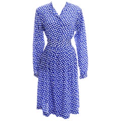 Vintage Ferragamo Blue 2 piece Skirt & Blouse Silk Dress Spades Novelty Print 