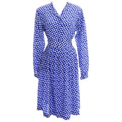 Vintage Ferragamo Blue 2 piece Skirt & Blouse Silk Dress Spades Novelty Print 2