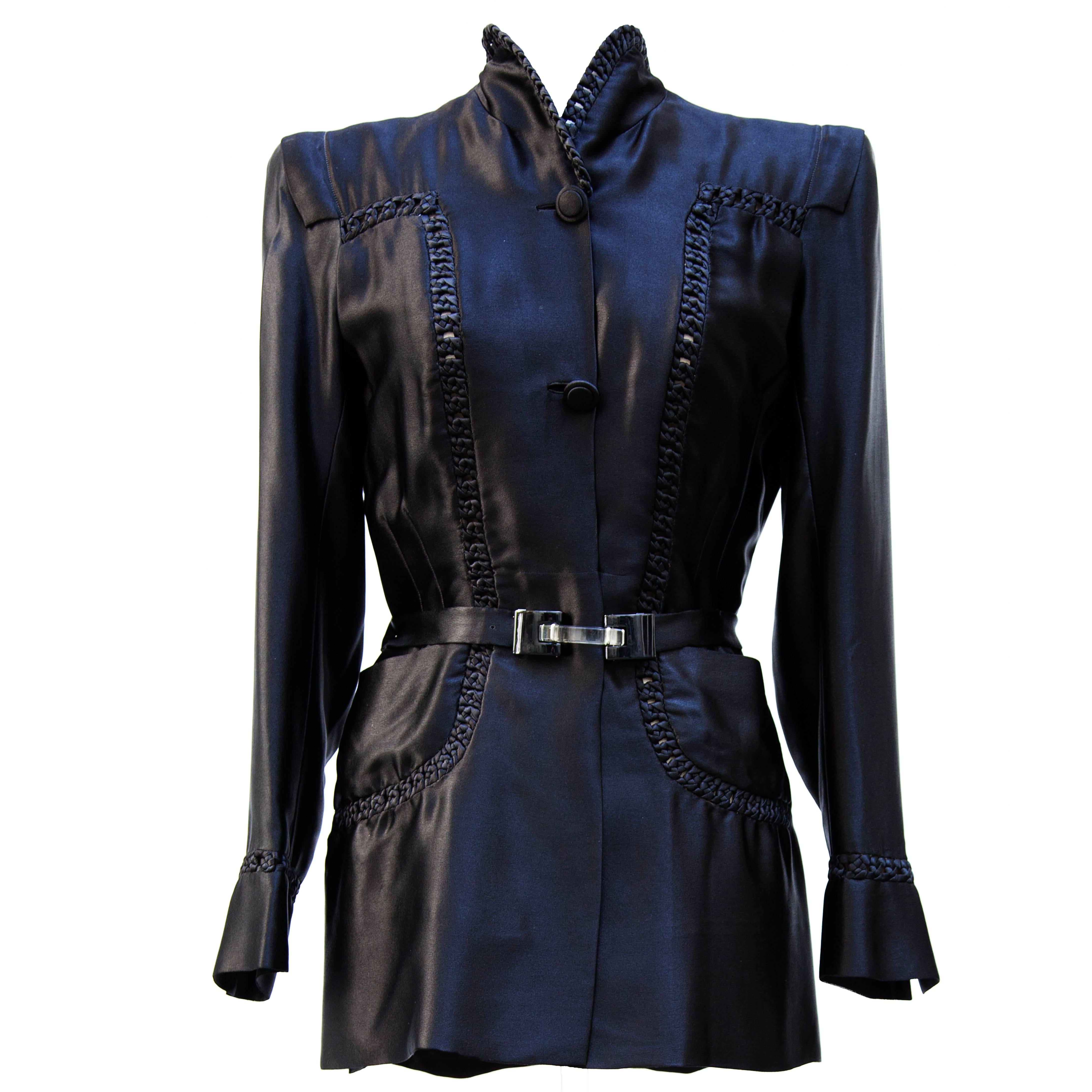 1935 circa Nina Ricci Haute Couture Gorgeous Black Satin Jacket    For Sale