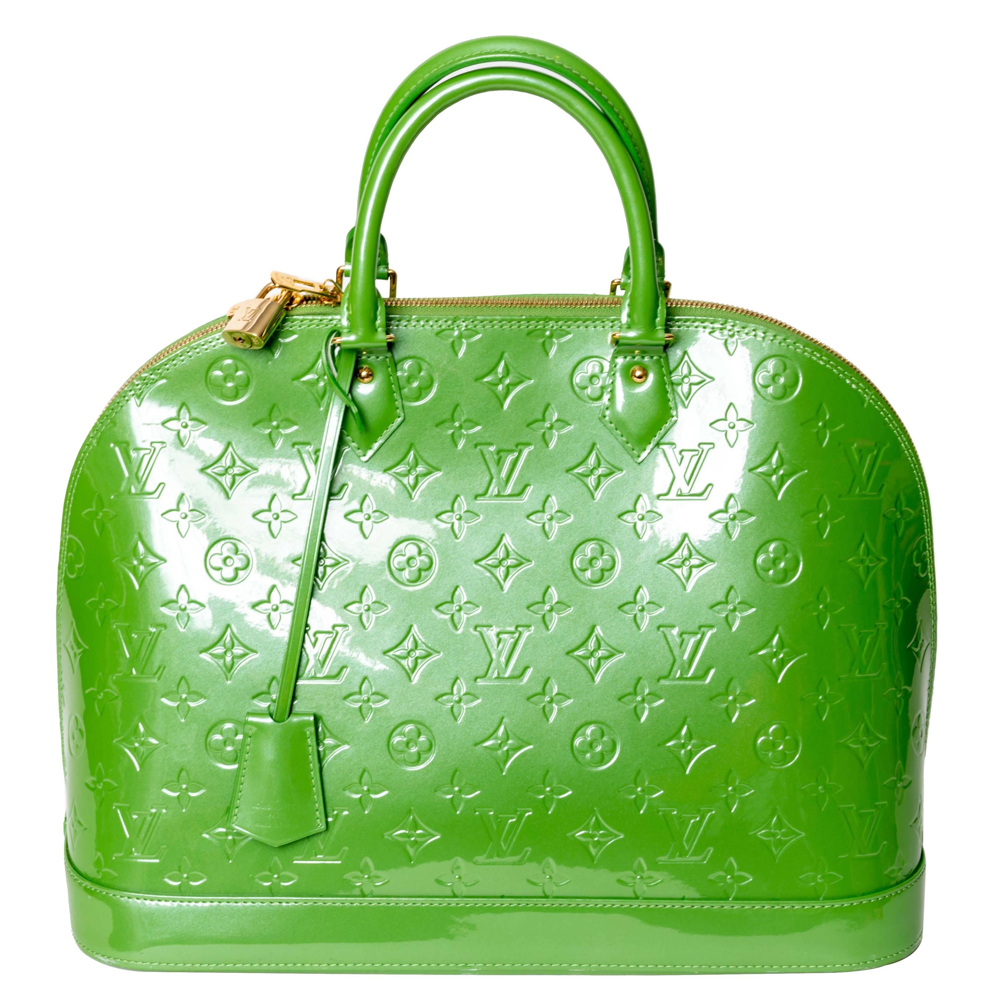 Louis Vuitton Alma Monogram Vernis Gm Satchel in Pale Green