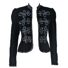 OSCAR DE LA RENTA Black Velvet Beaded Jacket Size 4 3